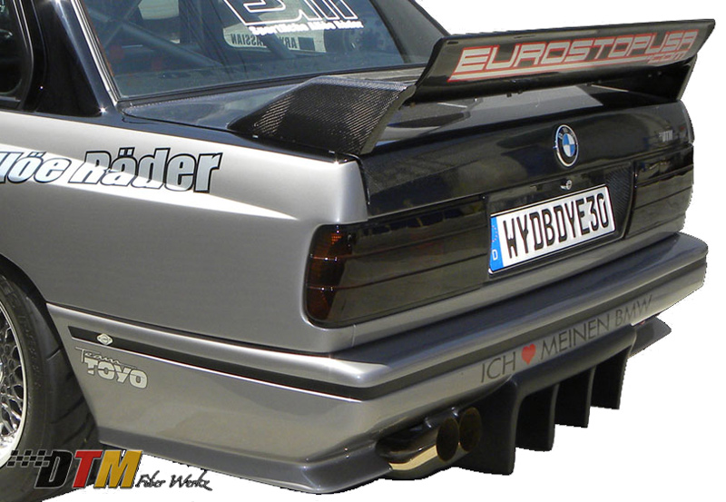 DTM Fiber Werkz BMW E30 GTR Rear Bumper Mounted View 1 DTM