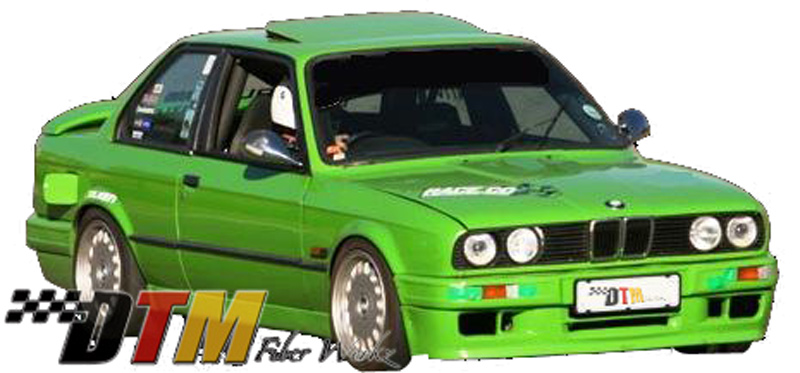DTM Fiber Werkz BMW E30 Mtech II 1-Piece Side Skirts Mounted View 2 DTM Fiber Werkz BMW E30 Mtech II 1-Piece Side Skirts Mounted View 2