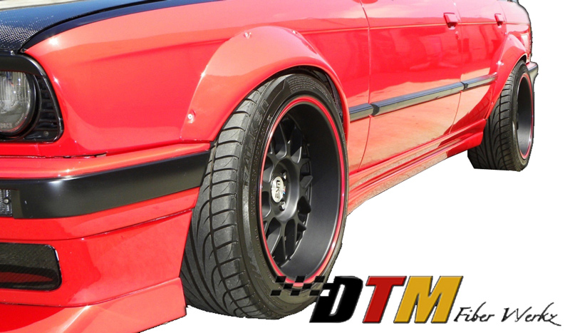 DTM Fiber Werkz BMW E30 Rivet On Fender Flares Mounted View 1 DTM Fiber Werkz BMW E30 Rivet On Fender Flares Mounted View 1