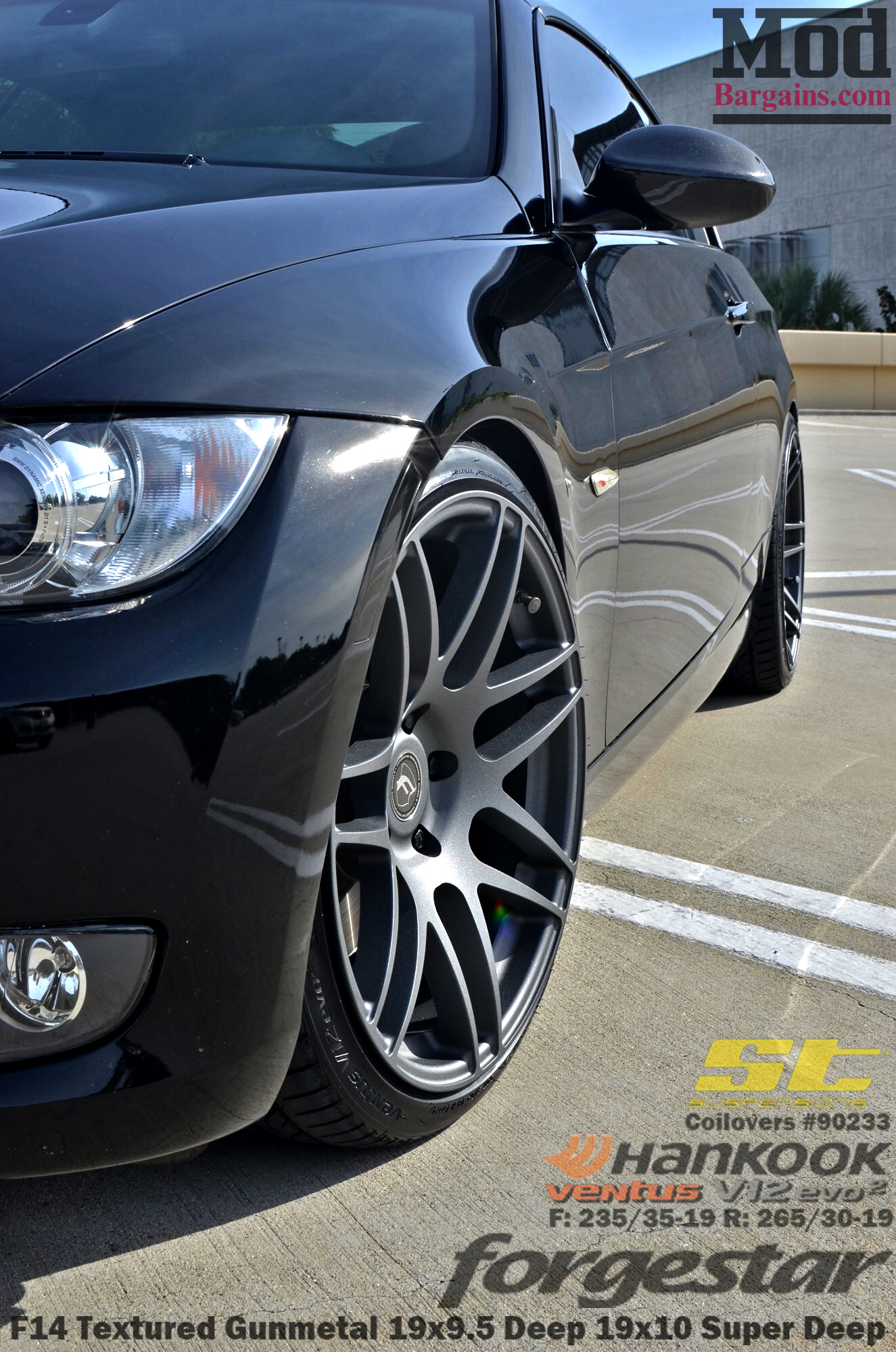 Black BMW E93 Cabrio on ST Coilovers with Forgestar F14 Wheels 19x9.5 19x10 in Textured Gunmetal Black BMW E93 Cabrio on ST Coilovers with Forgestar F14 Wheels 19x9.5 19x10 in Textured Gunmetal