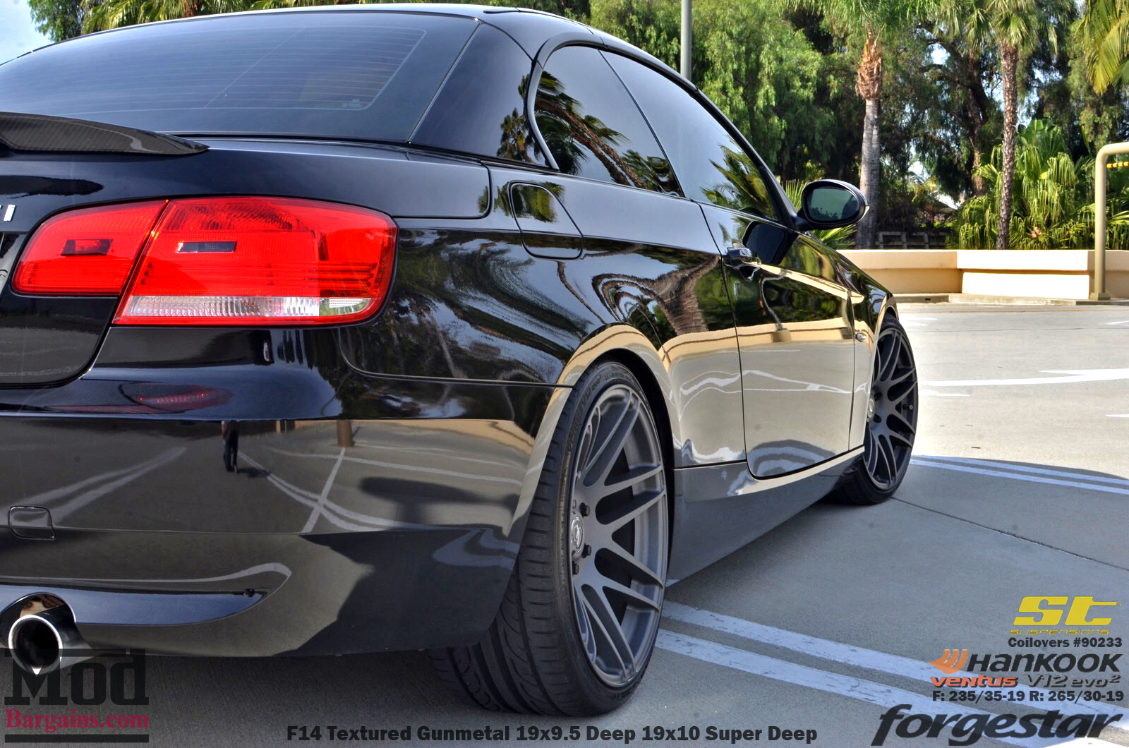 Black BMW E93 Cabrio on ST Coilovers with Forgestar F14 Wheels 19x9.5 19x10 in Textured Gunmetal Black BMW E93 Cabrio on ST Coilovers with Forgestar F14 Wheels 19x9.5 19x10 in Textured Gunmetal