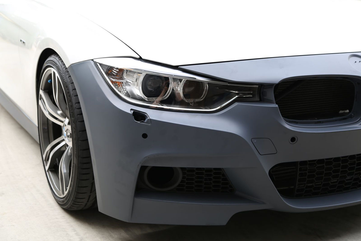 BMW F30 3-Series 2012-14 M-Sport Replacement Front Bumper Installed Bare 2 BMW F30 3-Series 2012-14 M-Sport Replacement Front Bumper Installed Bare 2