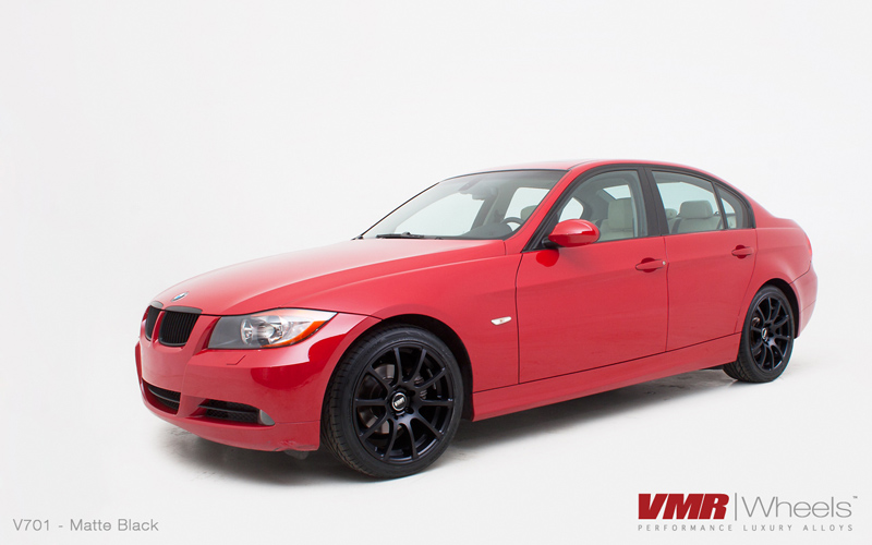 VMR Wheels V701 Advan RS Style Matte Black Finish on red E90 VMR Wheels V701 Advan RS Style Matte Black Finish on red E90