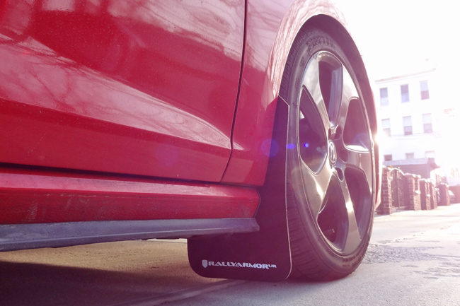 Rally Armor MudFlapsBlack w/ White Logo on MKVII Golf GTI Rally Armor MudFlaps Black w/ White Logo on MKVII Golf GTI